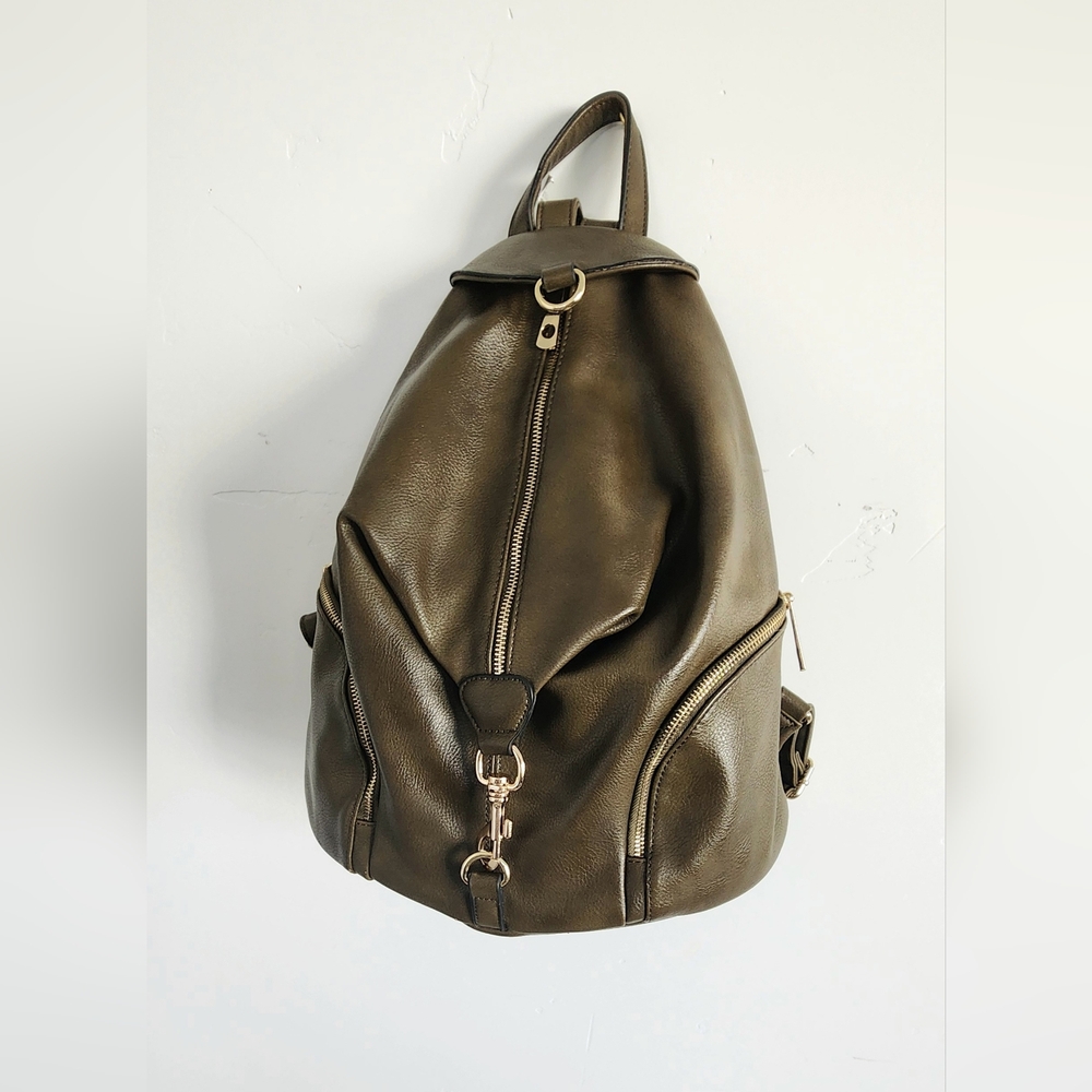 Olive Green vegan Leather Backpack